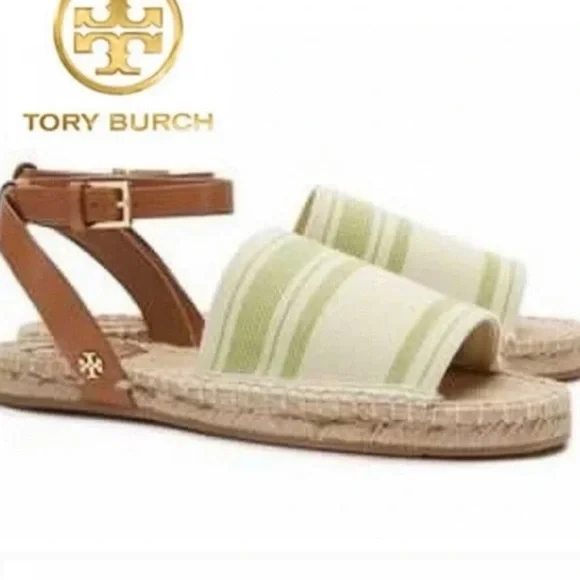 TORY BURCH Elastic Awning Stripe
Espadrille Sandal Green and Ivory 9.5 - Picture 10 of 16